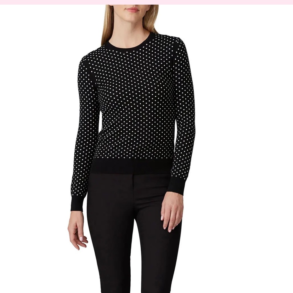 Theory Mini Polka Dot Black Ecru Crewneck Regal Wool Sweater 
Size M Black/White